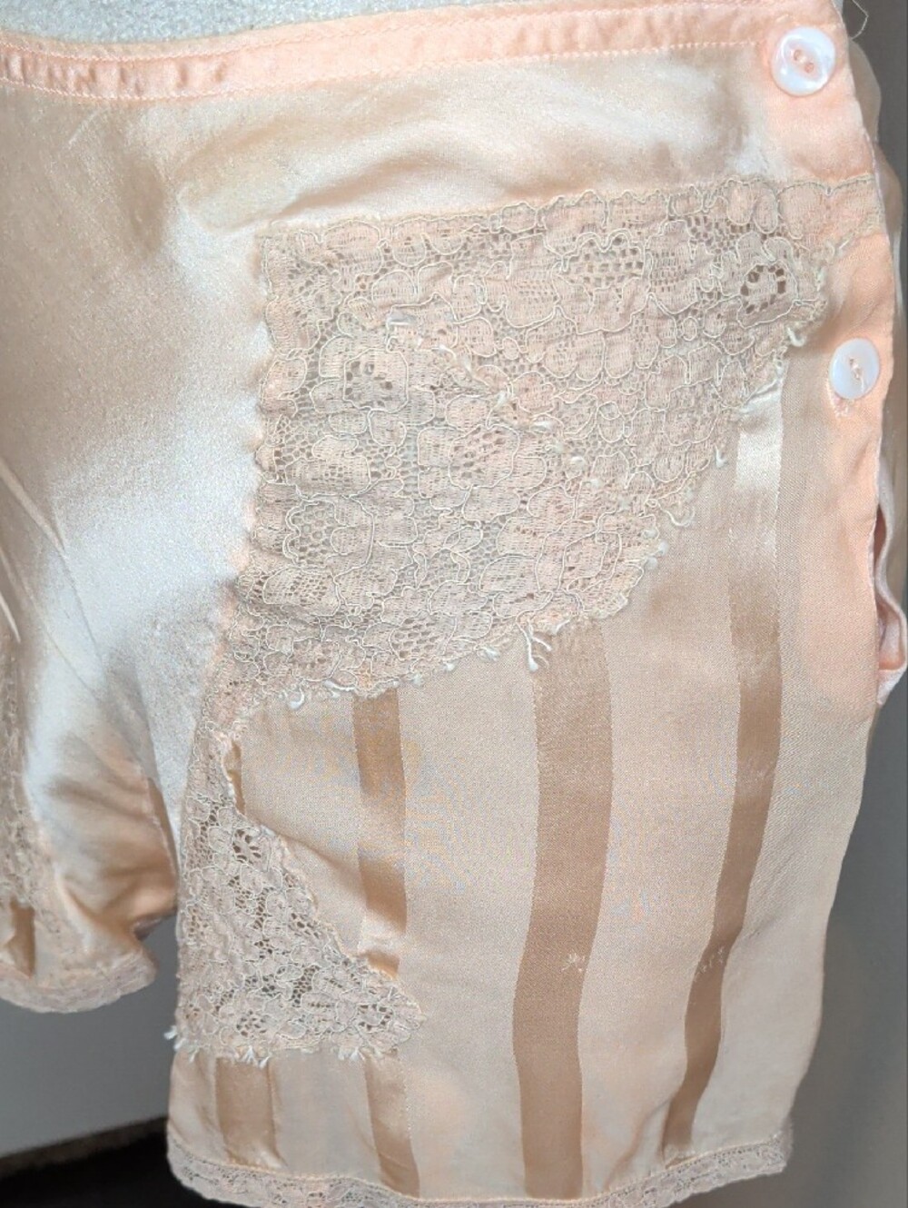 Antique 1920s 30s Silk Tap Pants Peach French Knickers Side Button Art Deco - Picture 7 of 16